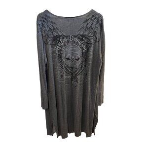 Harley Davidson Gray Open Front Cardigan Rhinestone Skull Design Women's Size L